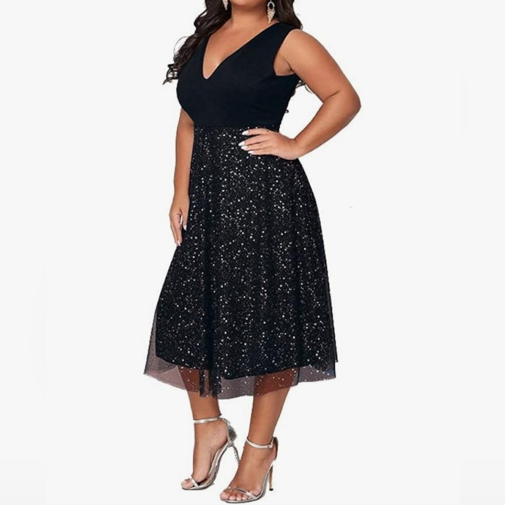 *Catalpalev Women's Plus Size Dress V-Neck Temperament Polka dot Dress